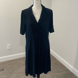 14L Boden. Black faux wrap dress with pockets.